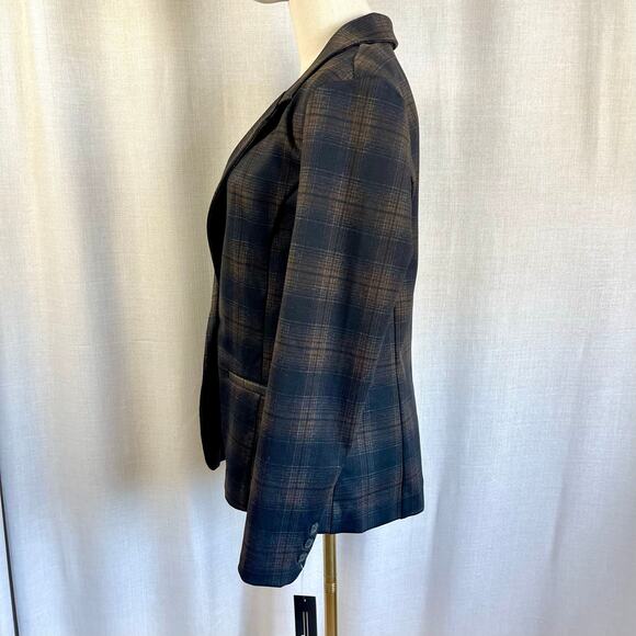 NWT Liverpool Los Angeles Brown Black Plaid Stretch Blazer Jacket Single Button - Picture 3 of 8